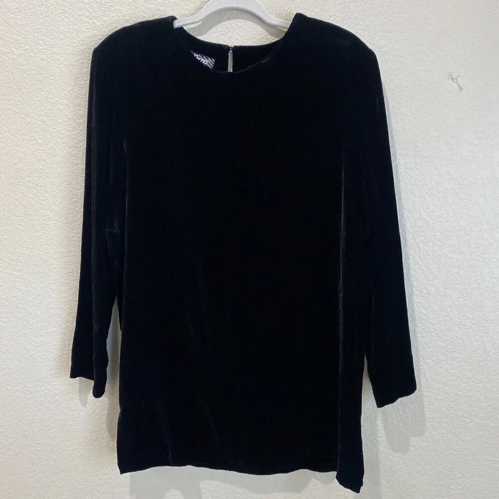 Vintage 90s HGR Black Velvet Blouse Women's Size 10 Long Sleeve Witchy Goth Alt Size M - Image 5
