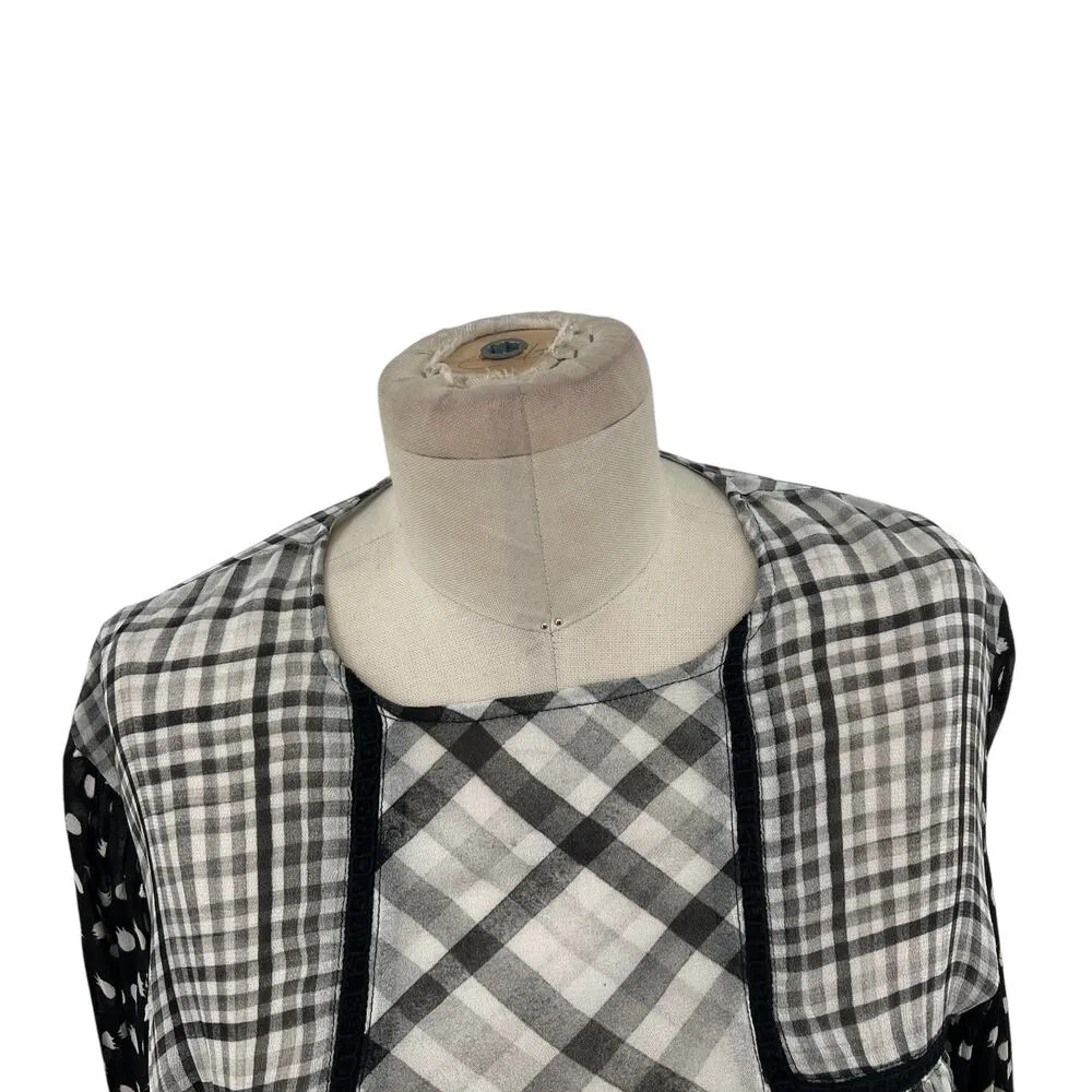Anthropologie Bl-nk‎ London Miranda Peasant Blouse Plaid Gray Black Size Small - Image 3