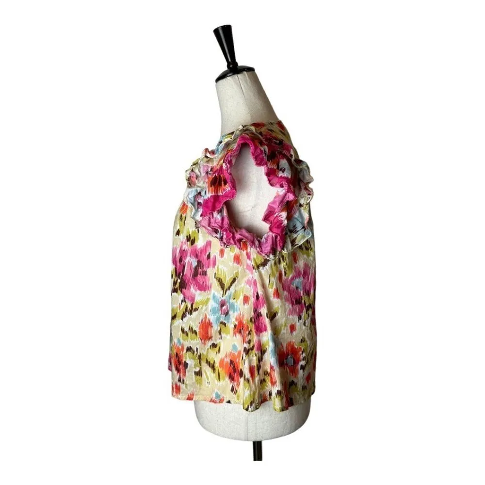 House Of Harlow 1960‎ Pink Floral Print Ruffle Sleeve Tie Neck Zoey Blouse XS - Image 6