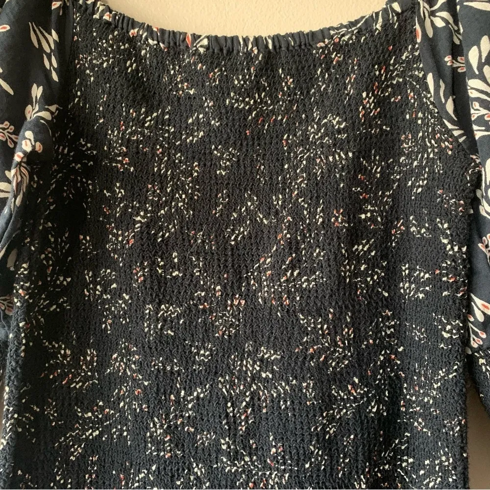 NWOT Zara Penny Ruched Black Floral Linen Blend Boho Midi Dress Size Small - Image 7