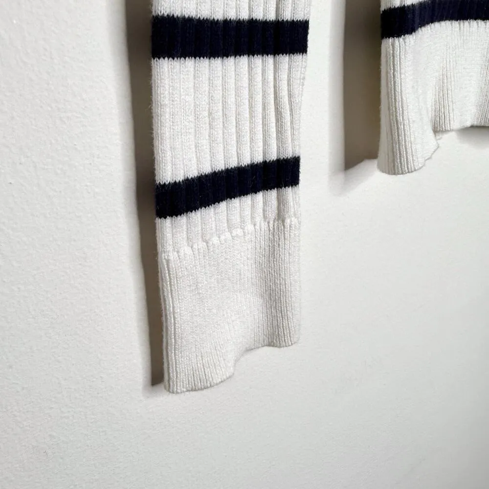 Lauren  Big Button High Neck Striped Pullover Sweater Small White - Image 4