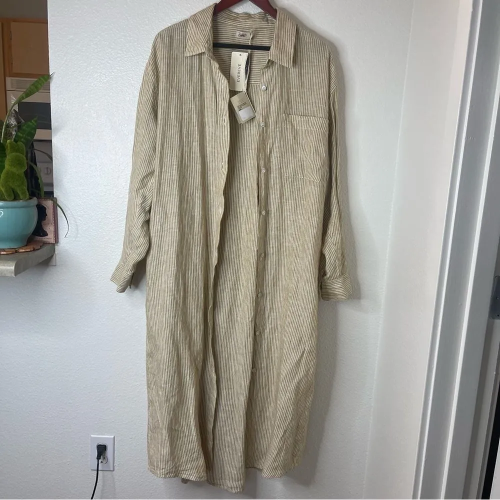 New Faherty Striped Large Tan Long Shirt Dress Cover Up Cardigan - Image 3