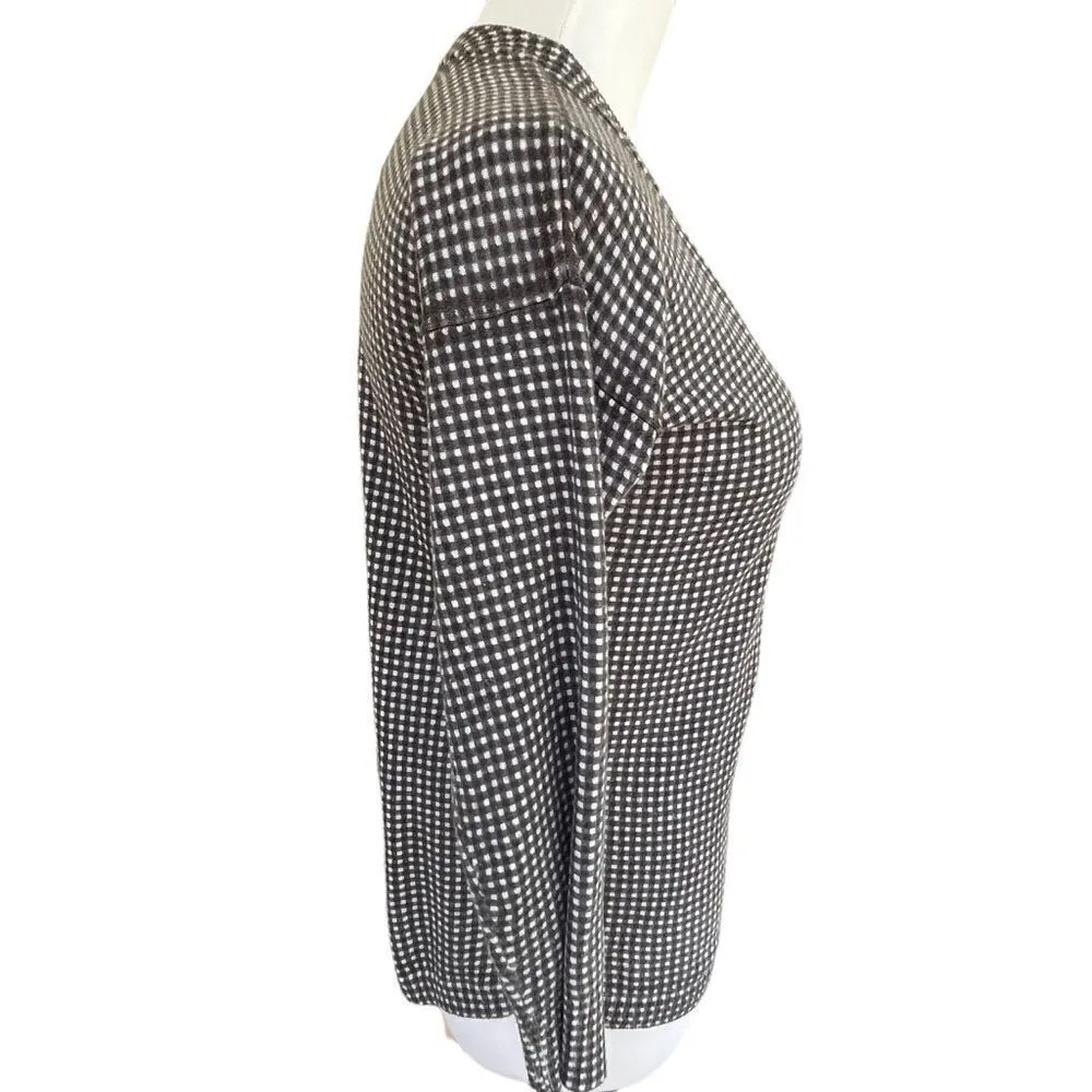 Duffield Lane Micro Gingham Cashmere Blend Sweater S Black - Image 3