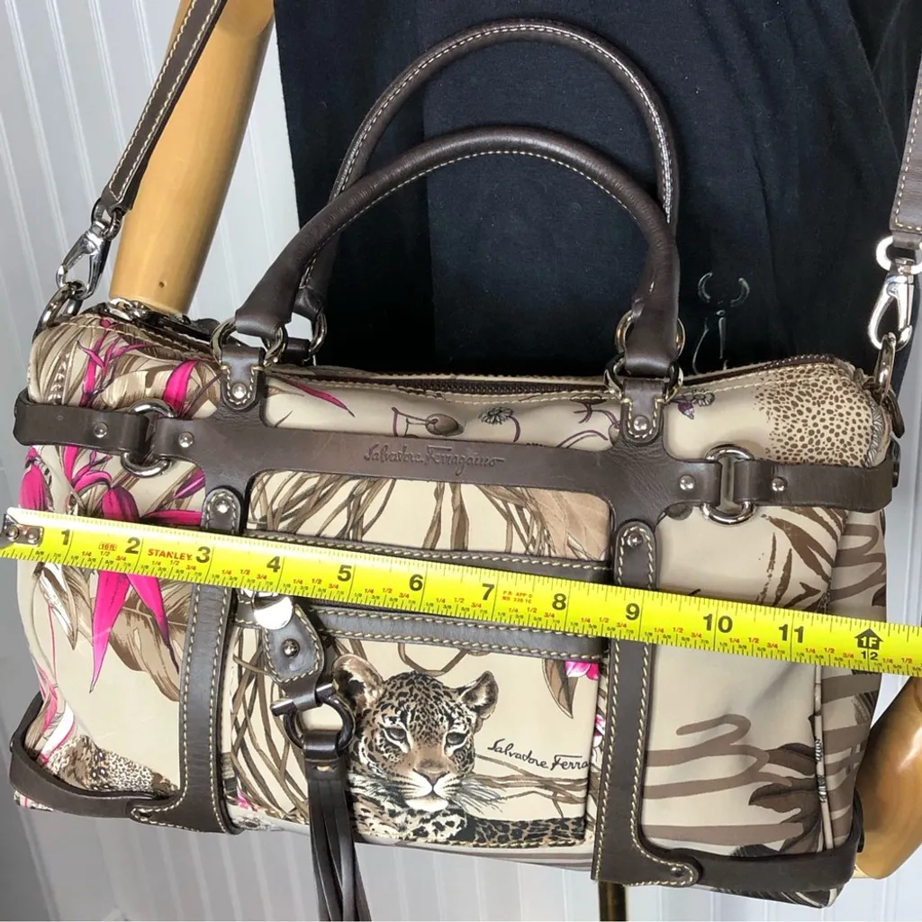 SALVATORE FERRAGAMO Leopard Jungle Print Crossbody Shoulder Boston Bag NWOT - Image 12