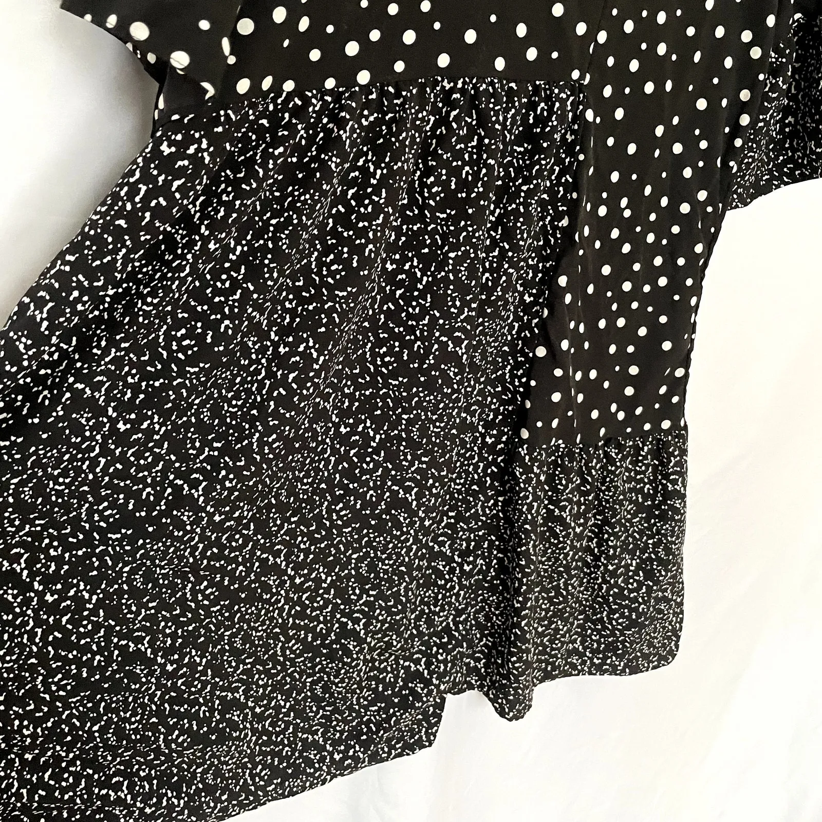 Caara black white polka dots asymetric midi modest dress women's M tiered flowy Size M - Image 3