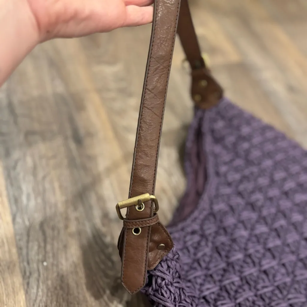 Straw Studios Deep Purple Woven Shoulder Bag / Hobo Tote - Image 5