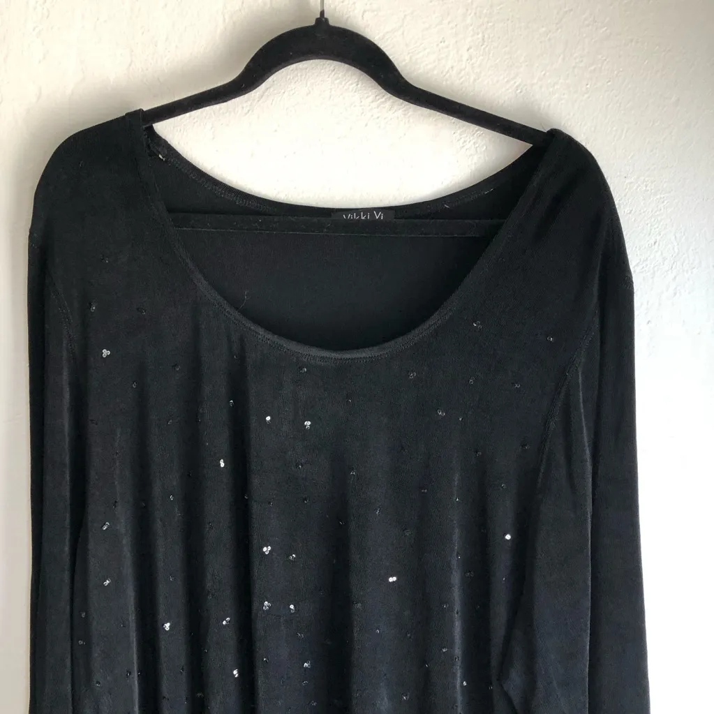 Vikki Vi Black Tunic Women's 2x Embellished scoop neck sequin - Image 3