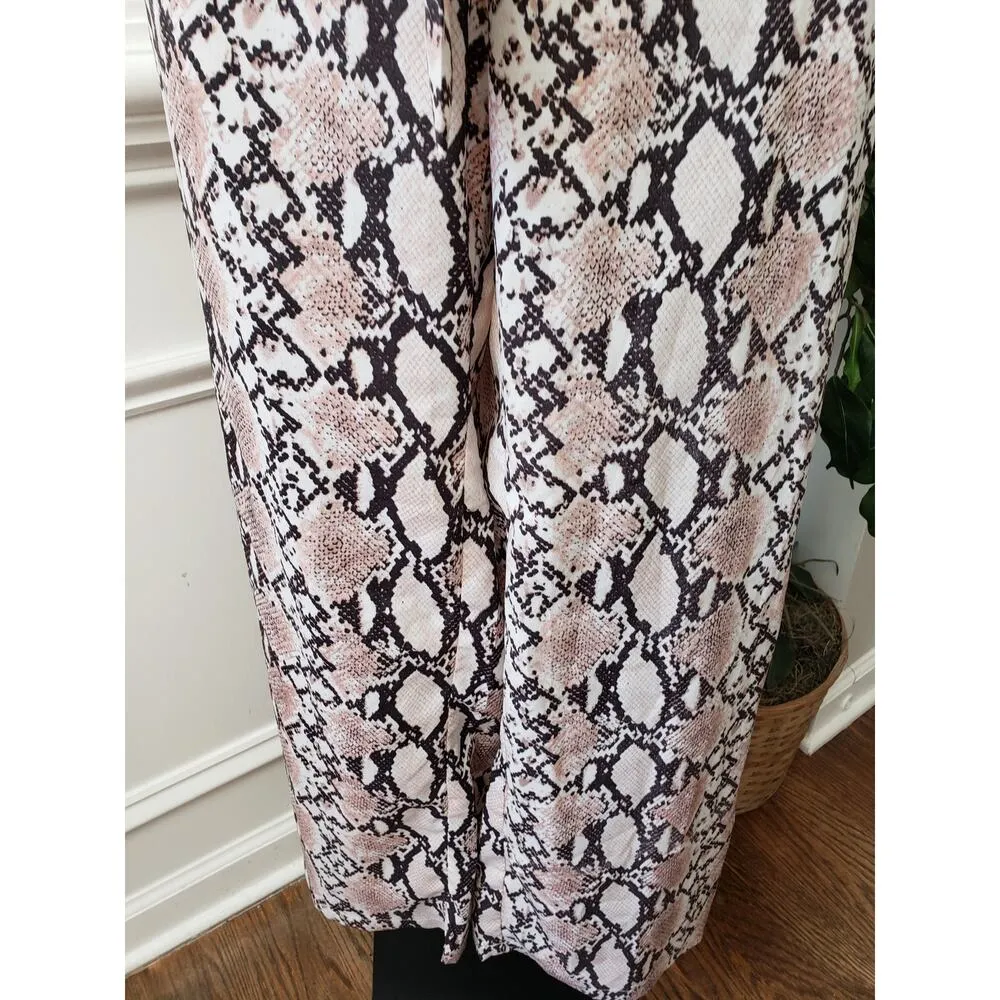 Lush Jumpsuit Womens Medium Multicolor Snakeskin Print Drawstring Waist Wide Leg - Image 10