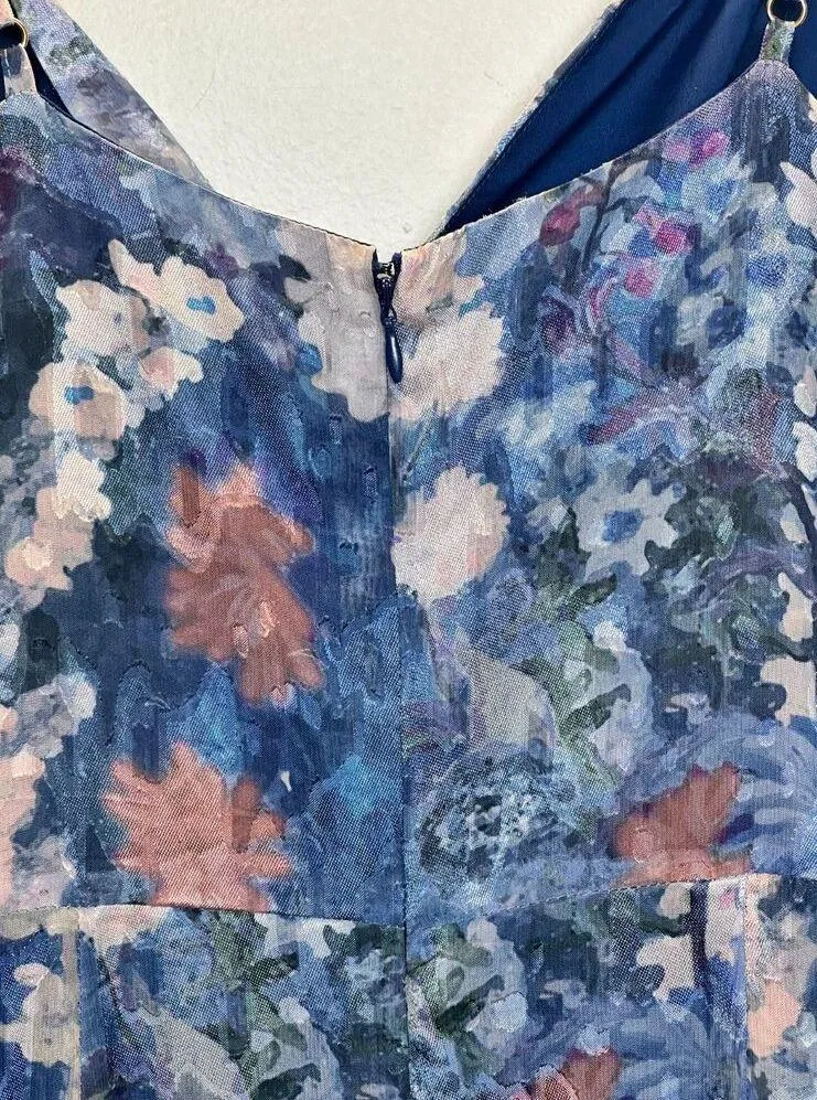 Hutch Women's Size 10 Blue Ruffled Maxi Dress Floral Cap Sleeve EUC - Image 11