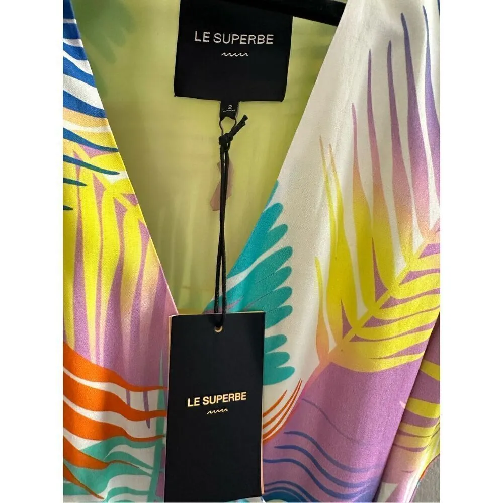 Le Superbe Desert Palms Wrap Mini Dress Size 2 Yellow - Image 6