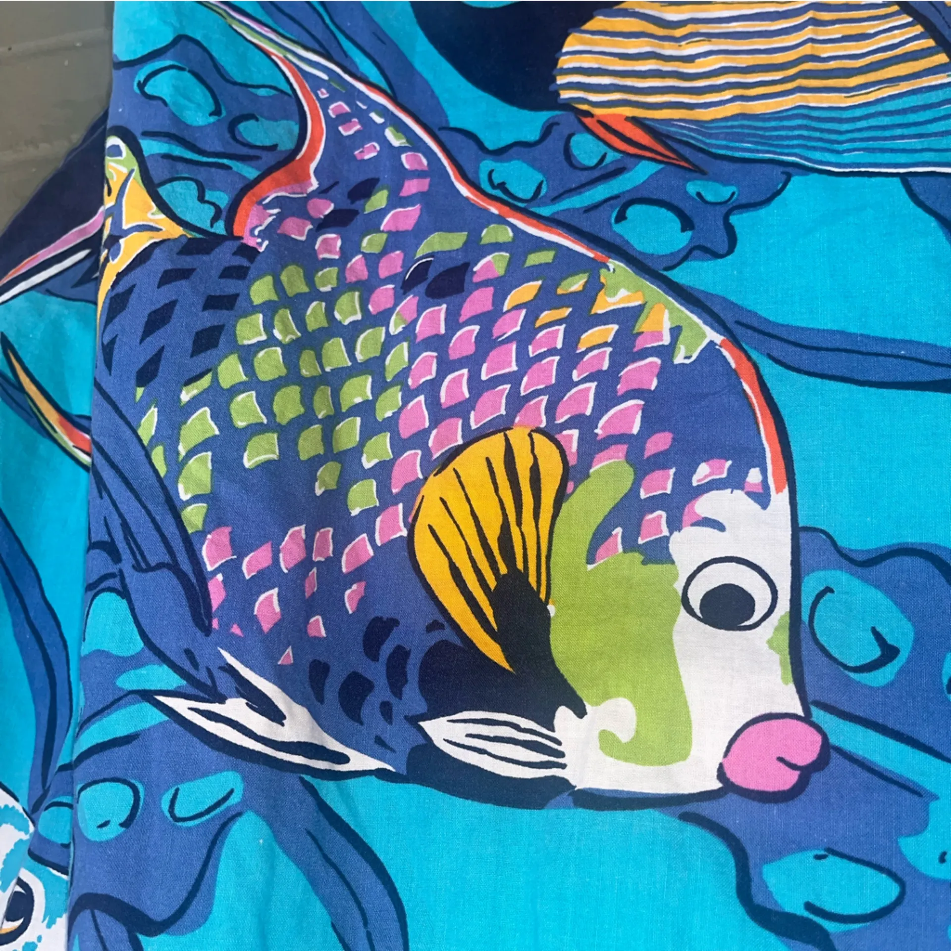 Vintage 80s 90s Fish Aquarium Blue Button Down Shirt Abstract Hawaiian XL - Image 11