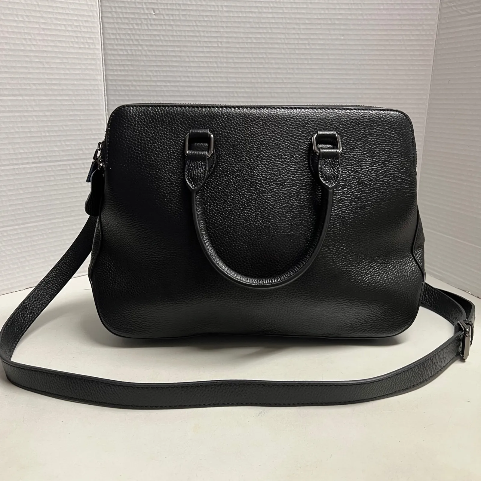 HESHE Women's Pebble Leather Shoulder Tote Bag Black 12X4.5X10 Silver Hardware - Image 10