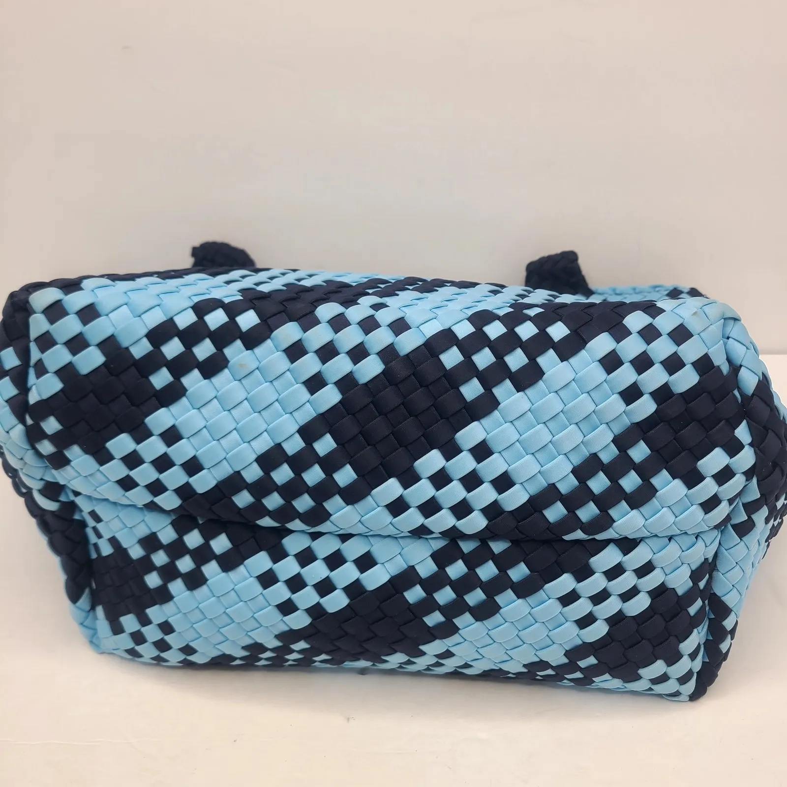 Wildfox Blue Woven Tote Bag Purse Handbag Carryall Beach Gym ShopperZip Top - Image 5