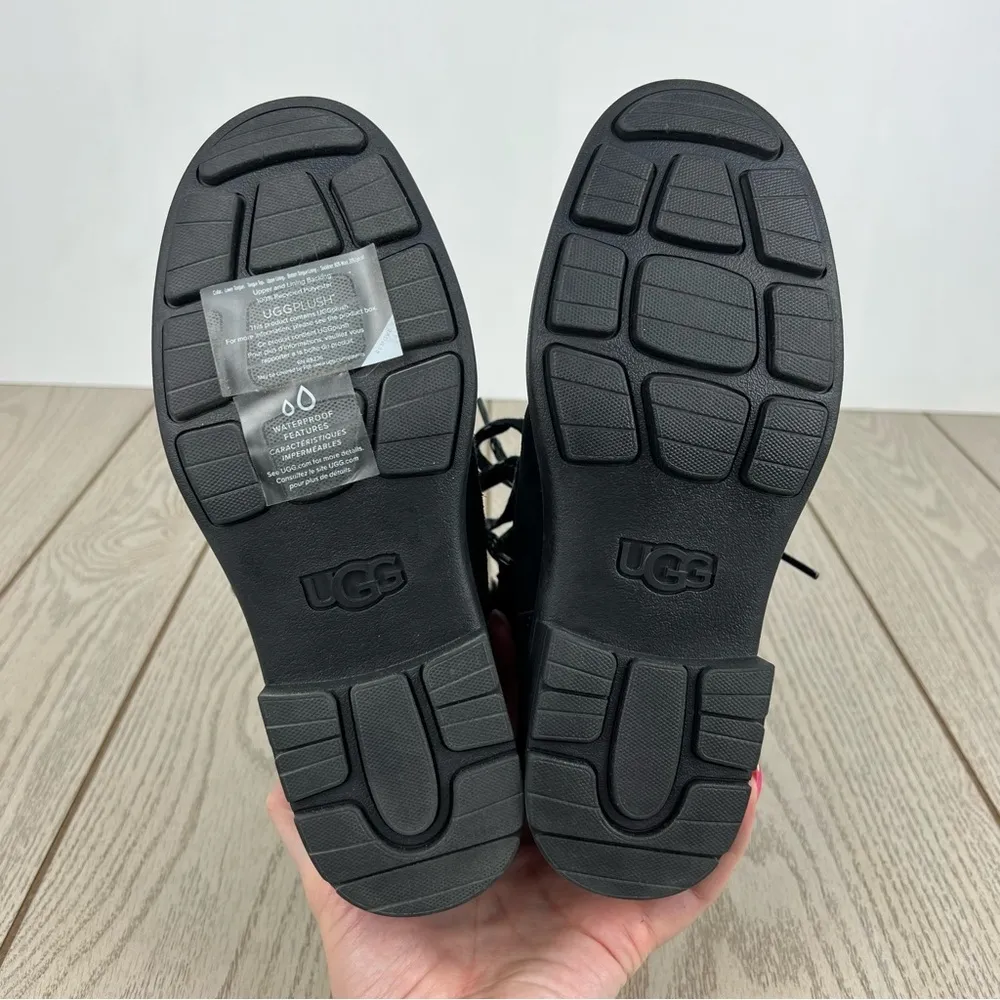 UGG Harrison Cozy Shearling Trim Lace-Up Waterproof Boots US6 Black Suede $170 - Image 7