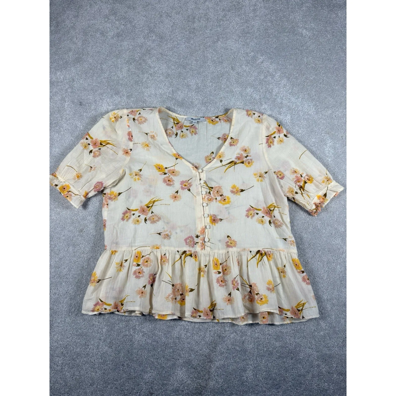 madewell courtyard carnation print ruffle top sheer Cotton - Image 3