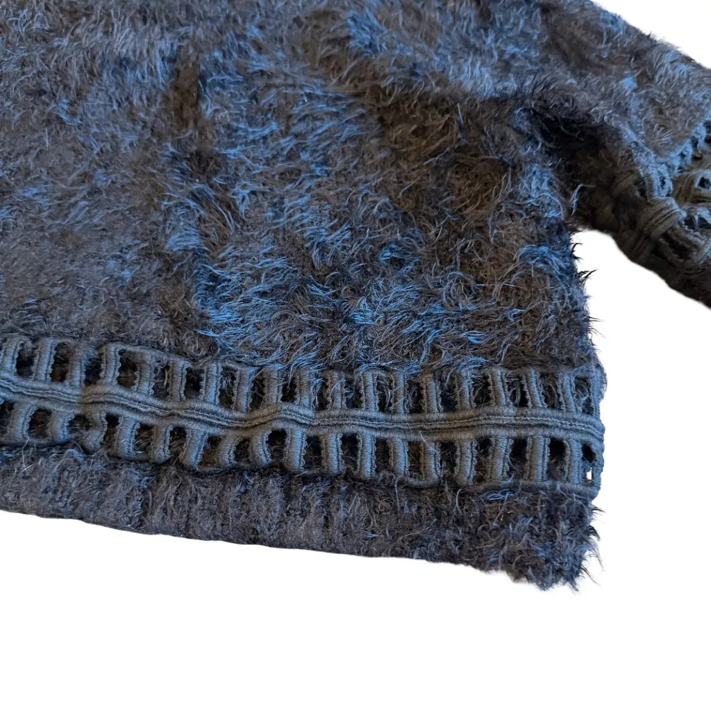 Knitz For Love And Lemons Black Crop Top Fuzzy Teddy Blouse Shirt Size Small - Image 2