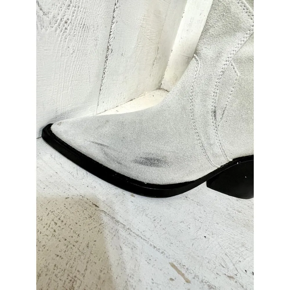 IRO Paris Marliag Mid-Calf Stacked Heel Gathered Suede Boots Light Gray 40/9.5 - Image 6