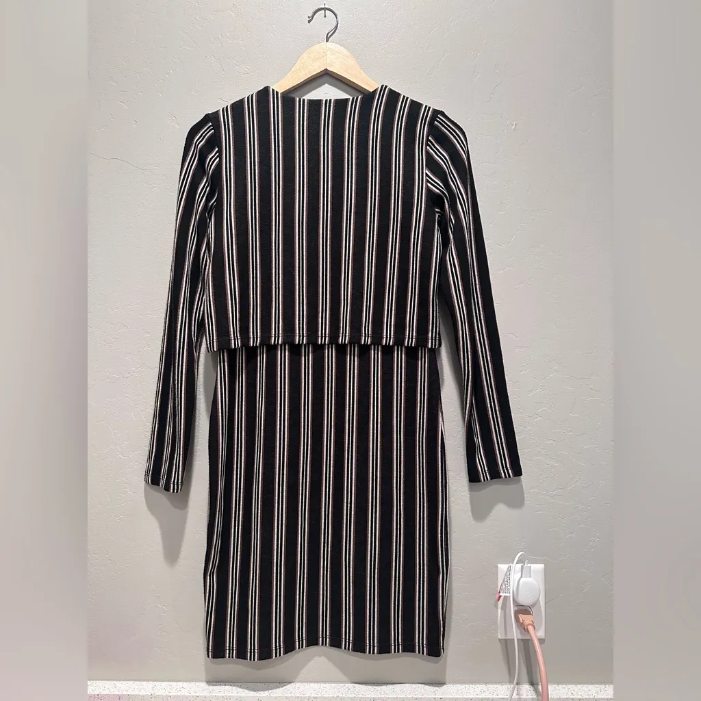 River Island Long Sleeve‎ Layered Black Striped Bodycon Mini Dress Size US 4 - Image 3