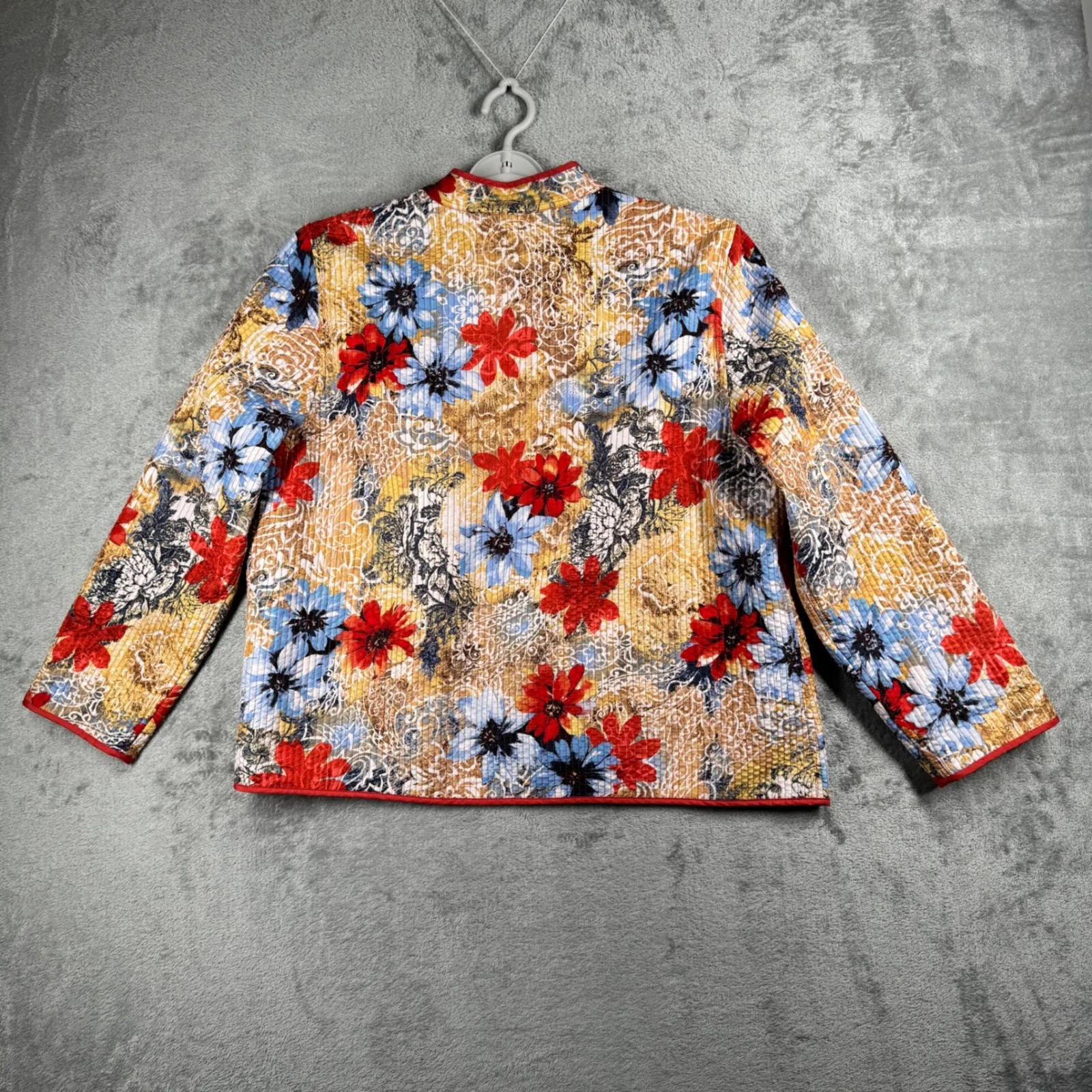Alfred Dunner Petite Jacket 16P Red Floral Multicolor Quilted Zip Up Lightweight - Image 3
