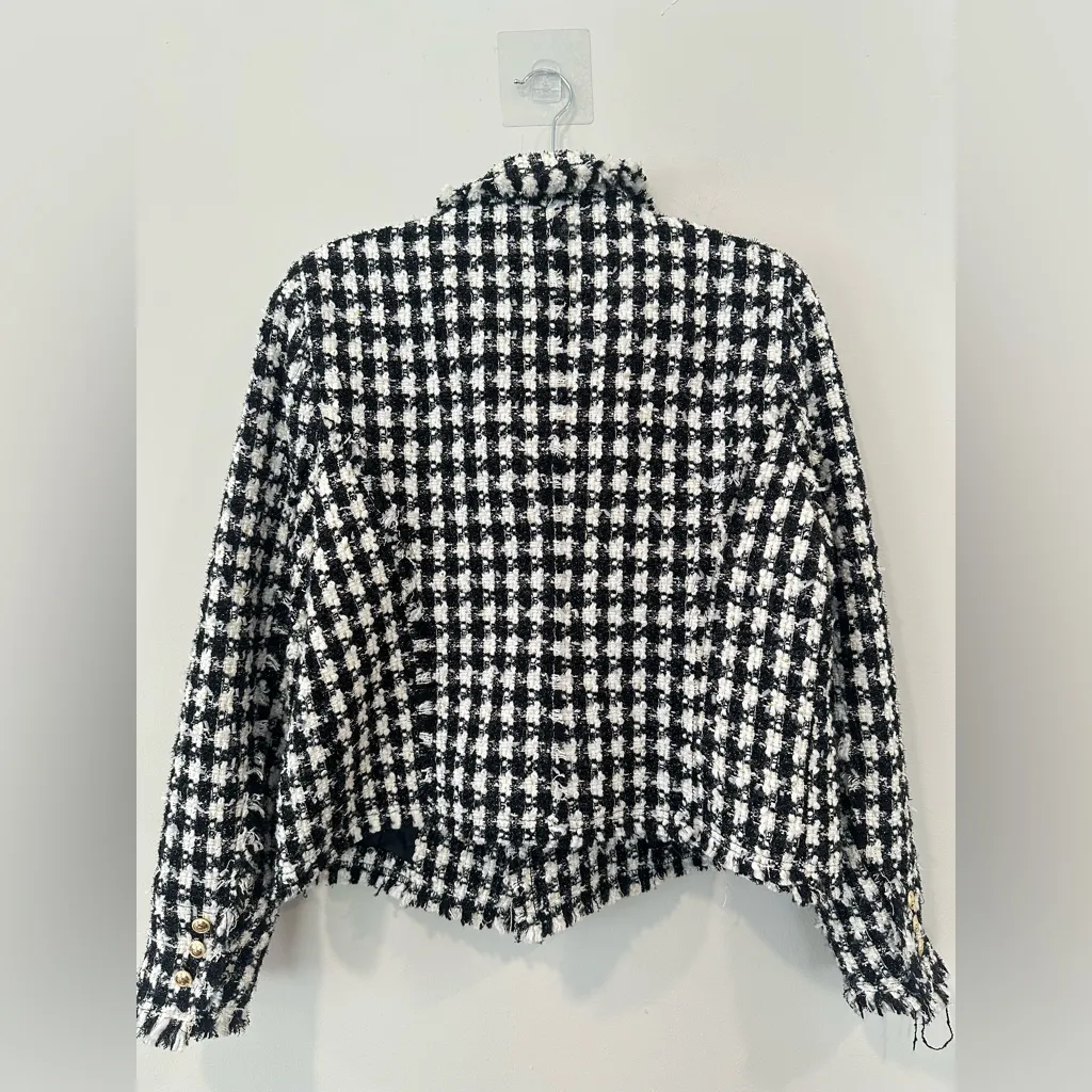 House of Harlow 1960 Revolve Tweed Style Blazer Jacket Black White Large 2183 - Image 3