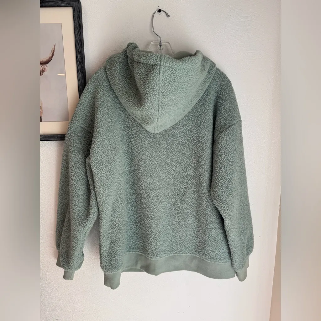 Madewell Frosted Willow Green Resourced Cozy Sherpa Hoodie Jacket Size L - Image 7