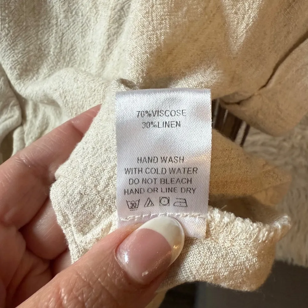 143 Story Linen Blend Fringe Back Tie Front Shirt Beige‎ Size S Western Boho Tan - Image 6