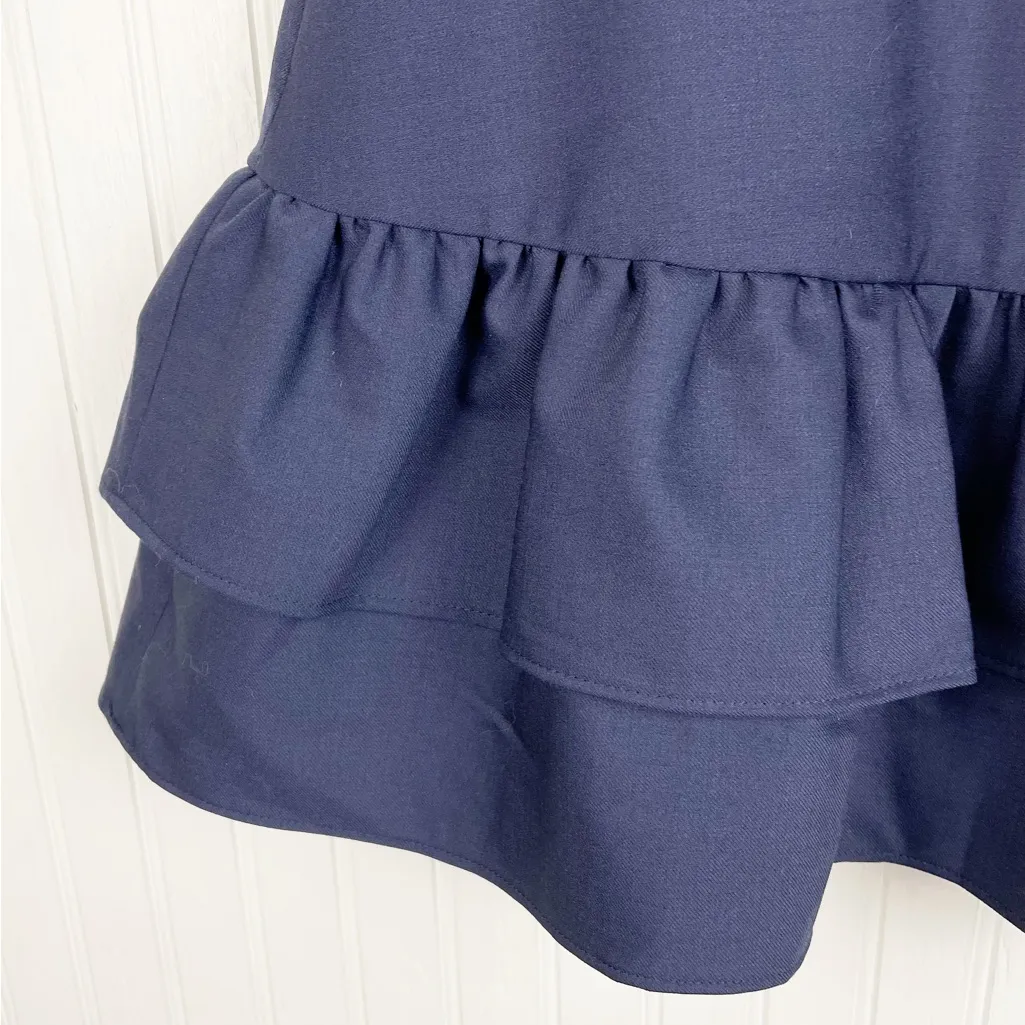 J. Crew Wool Flannel Ruffle Mini Skirt Size 00 Vintage Indigo Navy Blue G7119 - Image 4
