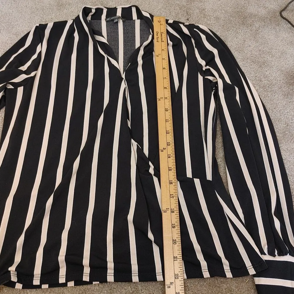 Adrianna Papell Size Small Cream Black White Striped Blouse Professional Career - Image 4