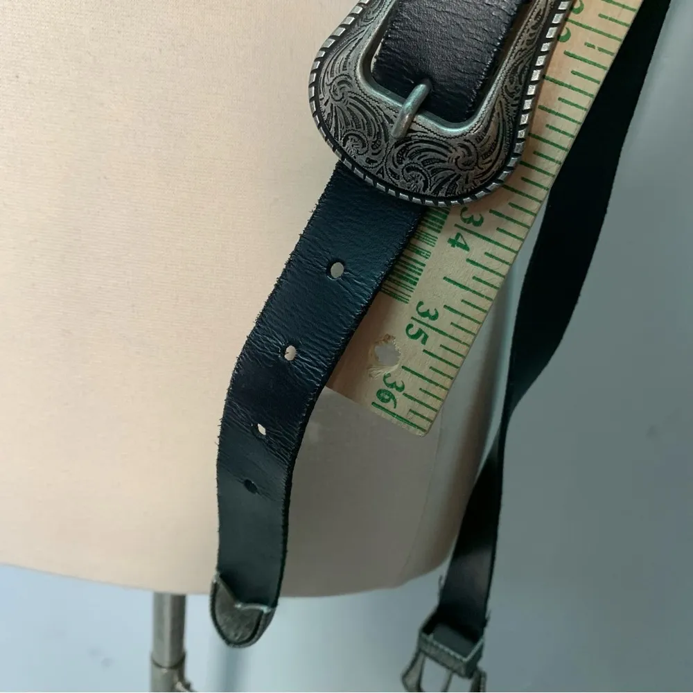 Zara Black Double Buckle Leather Belt size 90 western cowgirl boho festival - Image 7
