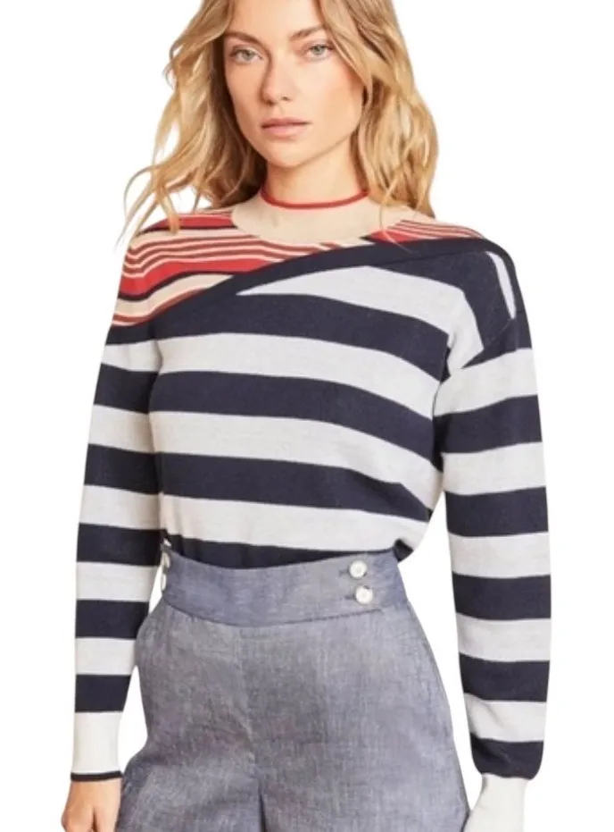 Veronica Beard Sheradin Striped Merino Wool Blend Knit Sweater Size L EUC - Image 1