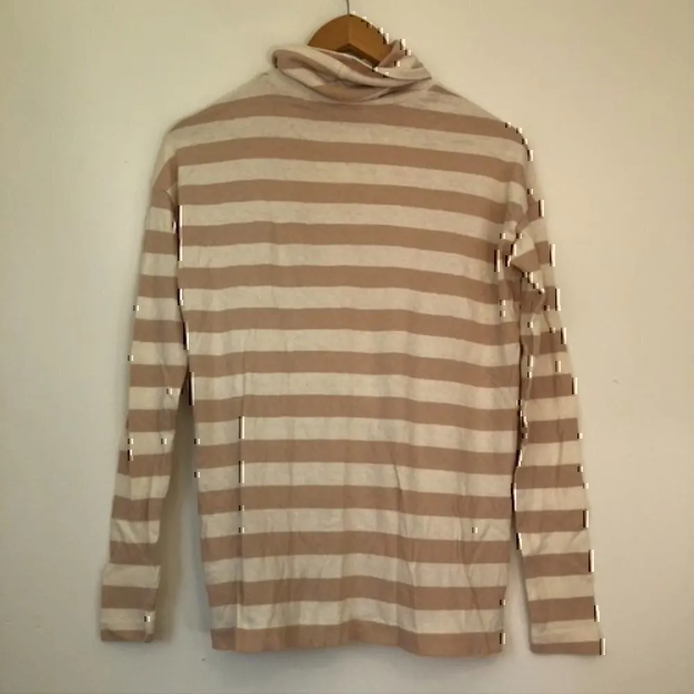 J. CREW Striped Turtleneck T-Shirt Cream Ivory Beige 100% Cotton Oversized XXS - Image 8