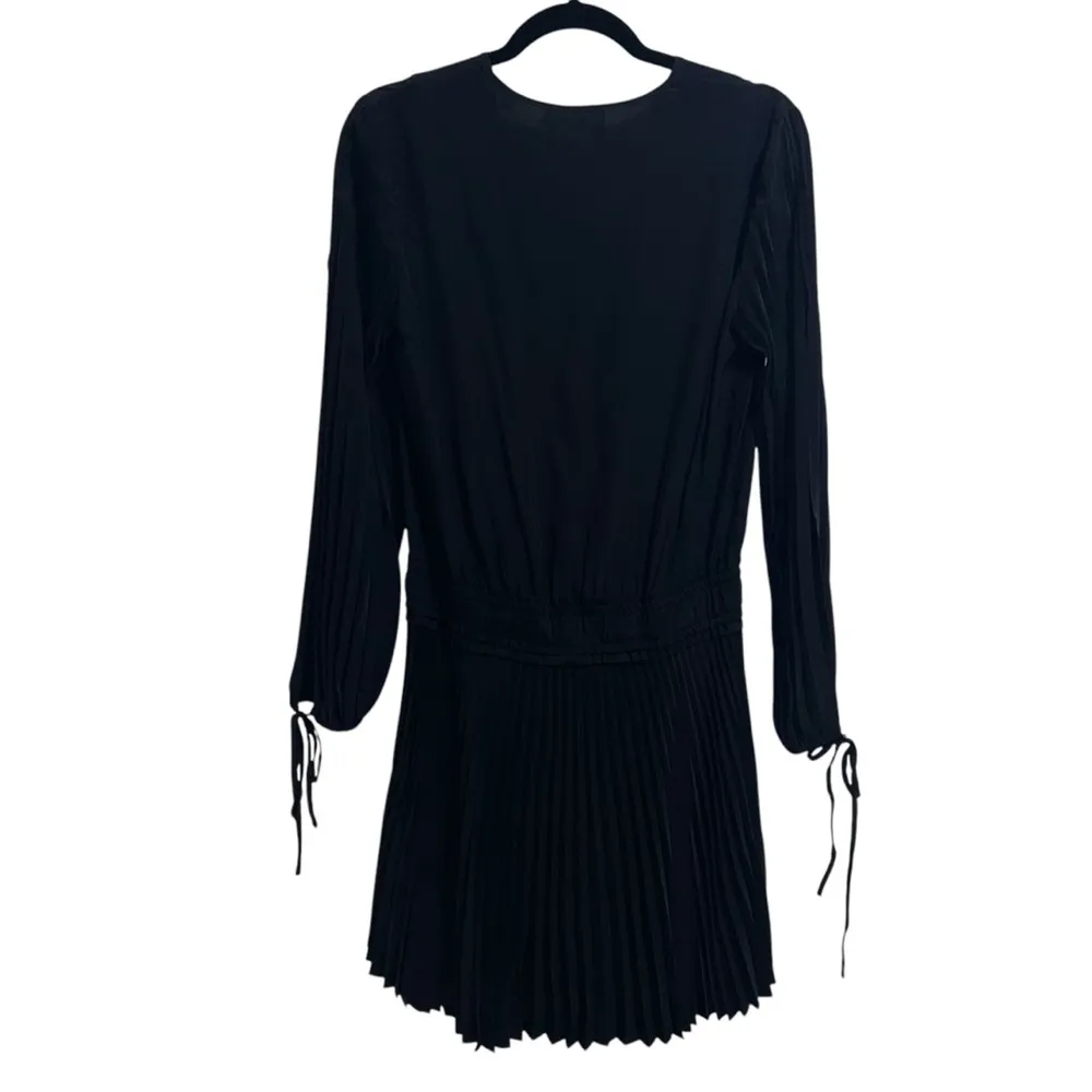Rory Long Sleeve Silk Pleated Mini Dress In Black - Image 6