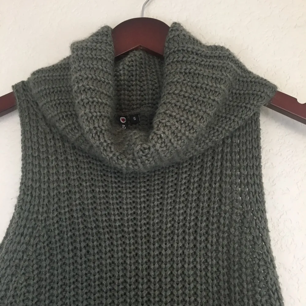 Poof Sleeveless Cowl Neck Olive Green Sweater - Image 4