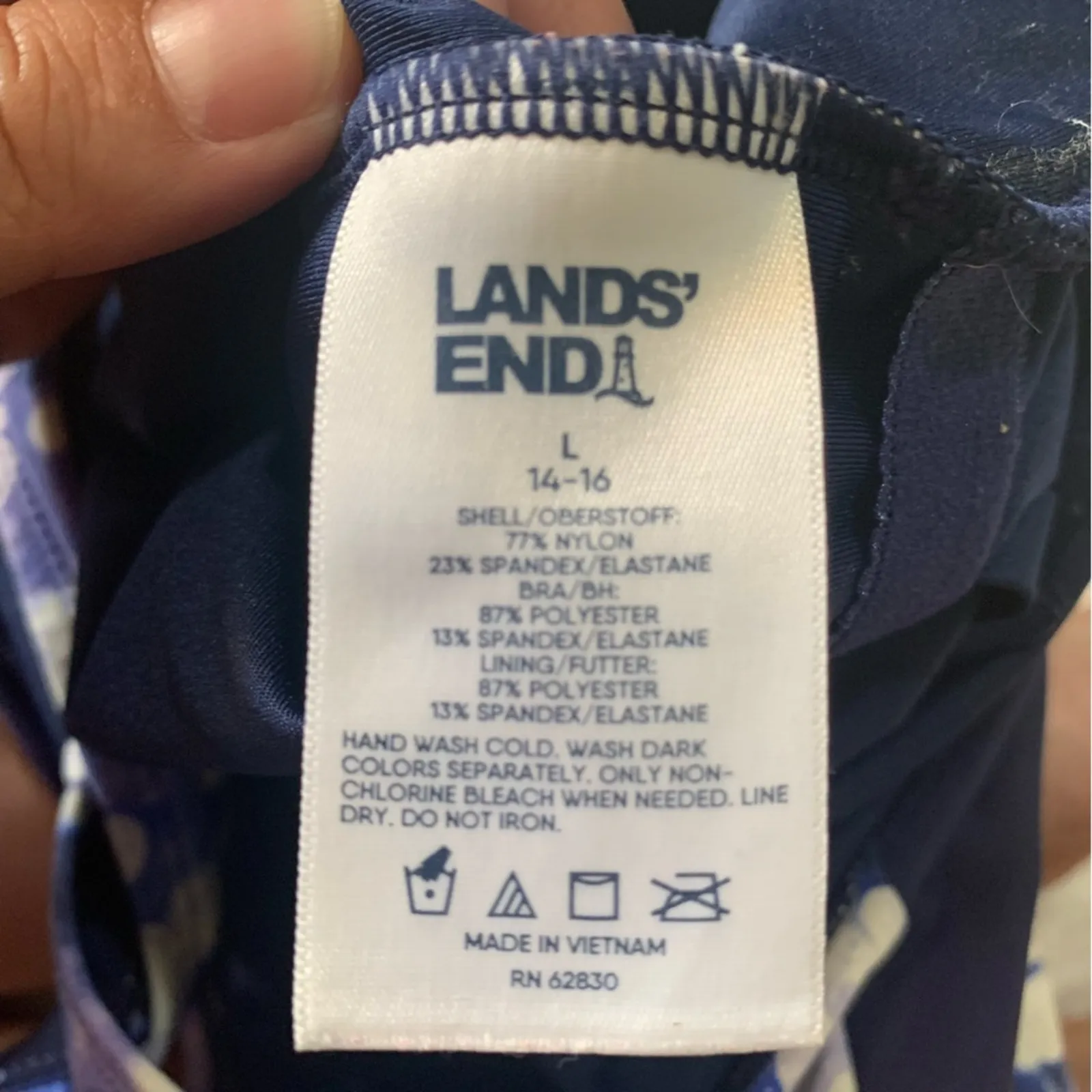Lands' End size large 12 14 Purple blue White One Piece Swim bathing suit zipper - Image 3