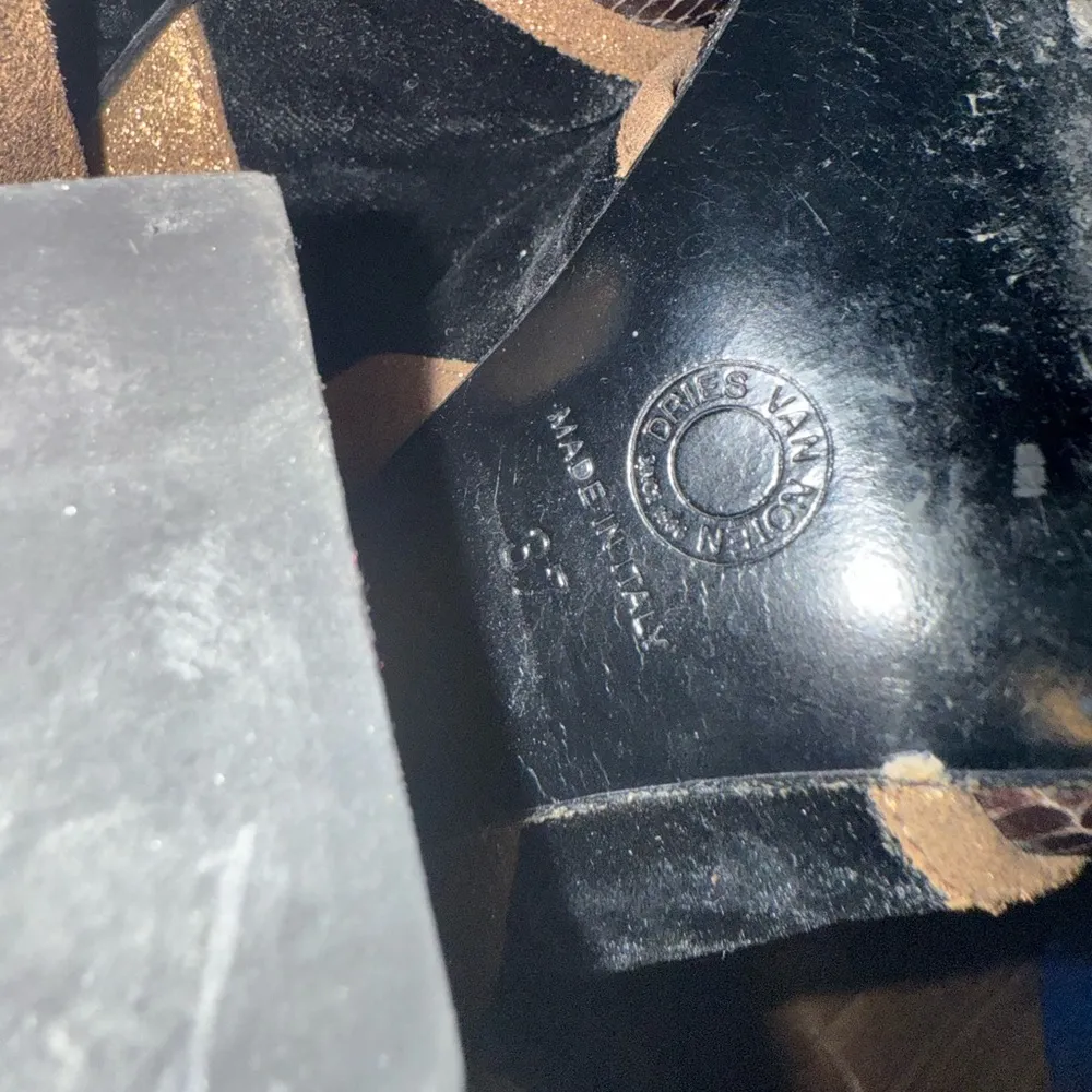 Dries Van Noten Leather Snakeskin Colorblock Gold Glitter Heels - Image 8