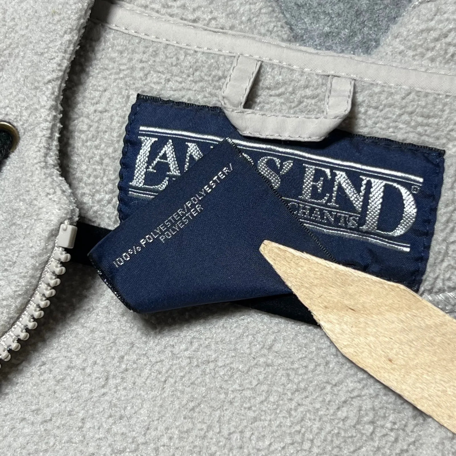 Vintage Lands End Womens Petite Fleece Zip Up Hoodie Jacket Beige Size S - Image 7