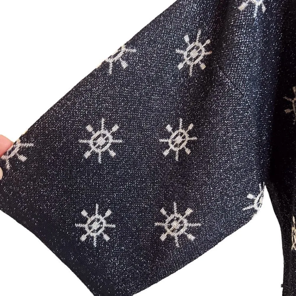 Zara Black Metallic Thread Printed Pocket Sweater Shirt Size Large - Image 4