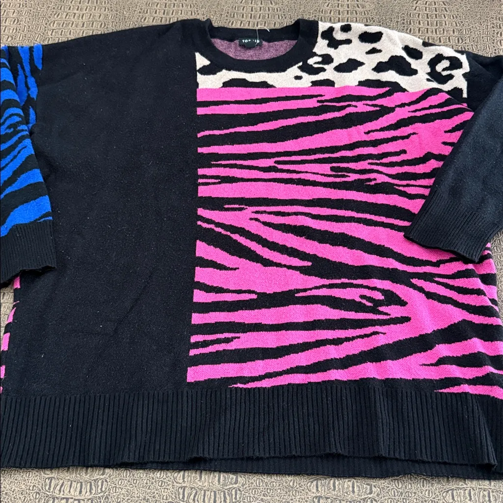 Torrid Colorblock Zebra Leopard Print Sweater Black Pink Blue Size 1 (14/16) - Image 4