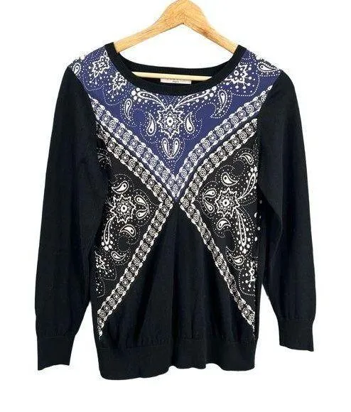 Sandro Sweater Black Bandana Print Cotton Wool Silk Size 1 (Small) - Image 1