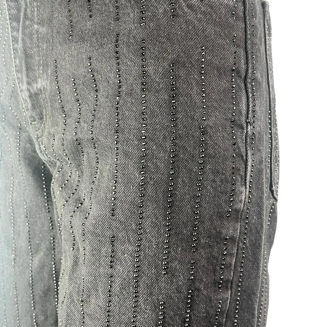 Zara Women's Black Beaded Rhinestone High Waist Wide Leg Denim Mom Jeans Size 2 - Image 4