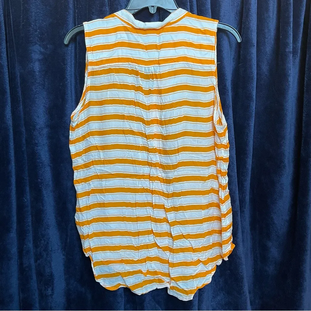STYLUS Orange White Striped Sleeveless Blouse Button Down Flowy Lightweight L Size L - Image 7