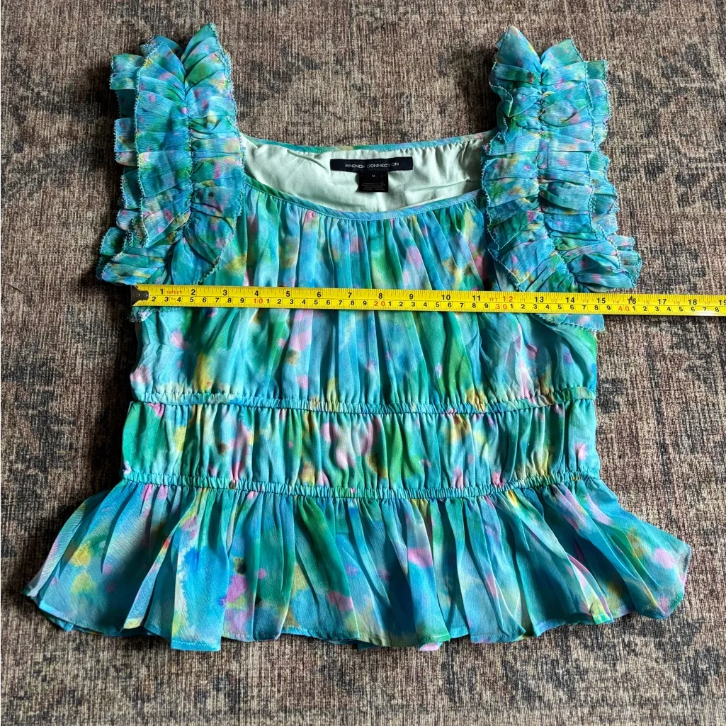 French Connection Gretha Hallie Crinkle Ruffle-Shoulder Top Size Medium - Image 5