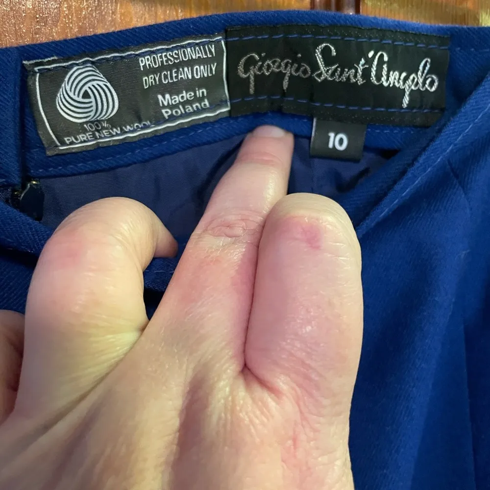 NWT 80s Vintage Royal Blue 100% Wool Giorgio Sant’Angelo Midi Trumpet Skirt 10 - Image 4