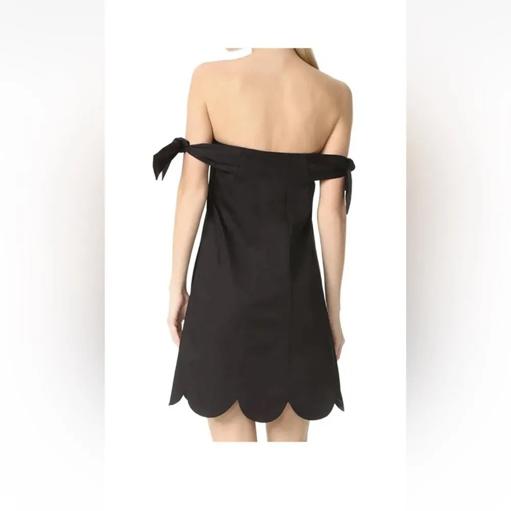 Zac Posen Isla Black Poplin Cotton Off Shoulder Scalloped Hem Mini Dress Size 8 - Image 14