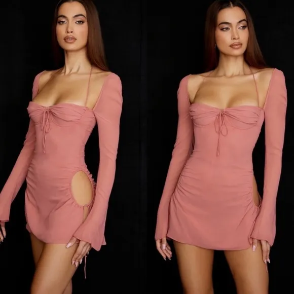 HOUSE OF CB BABY Pink Chiffon Cutout Halter Mini Dress Size M - Image 2