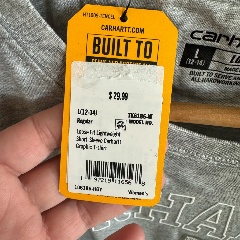 NWT! women’s Carhartt short sleeve gray loose fit t-shirt, Large 12/14 - Image 4