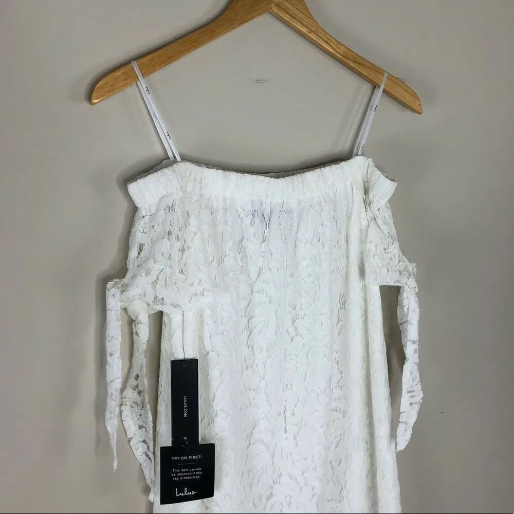 Lulu’s Divine to Five White Lace Shift Dress Off the Shoulder NWT size Small - Image 6