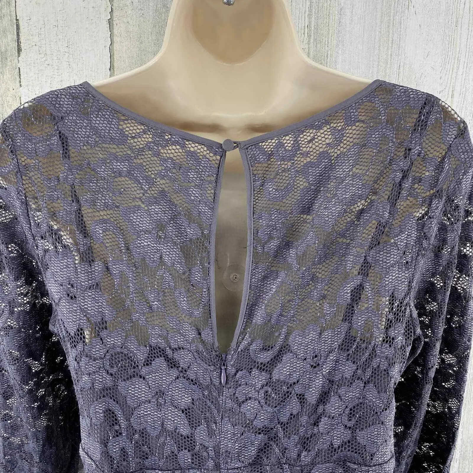 Eliza J. Royal Collection Dress Womens 10 Purple Gray Lace Lined Zip Button Back - Image 5