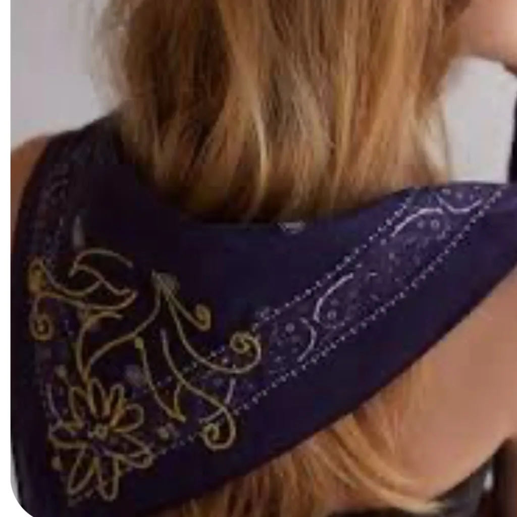Free People Crawford Embroidered Hair Scark in Classic Navy/Gold NWT $24R - Image 4