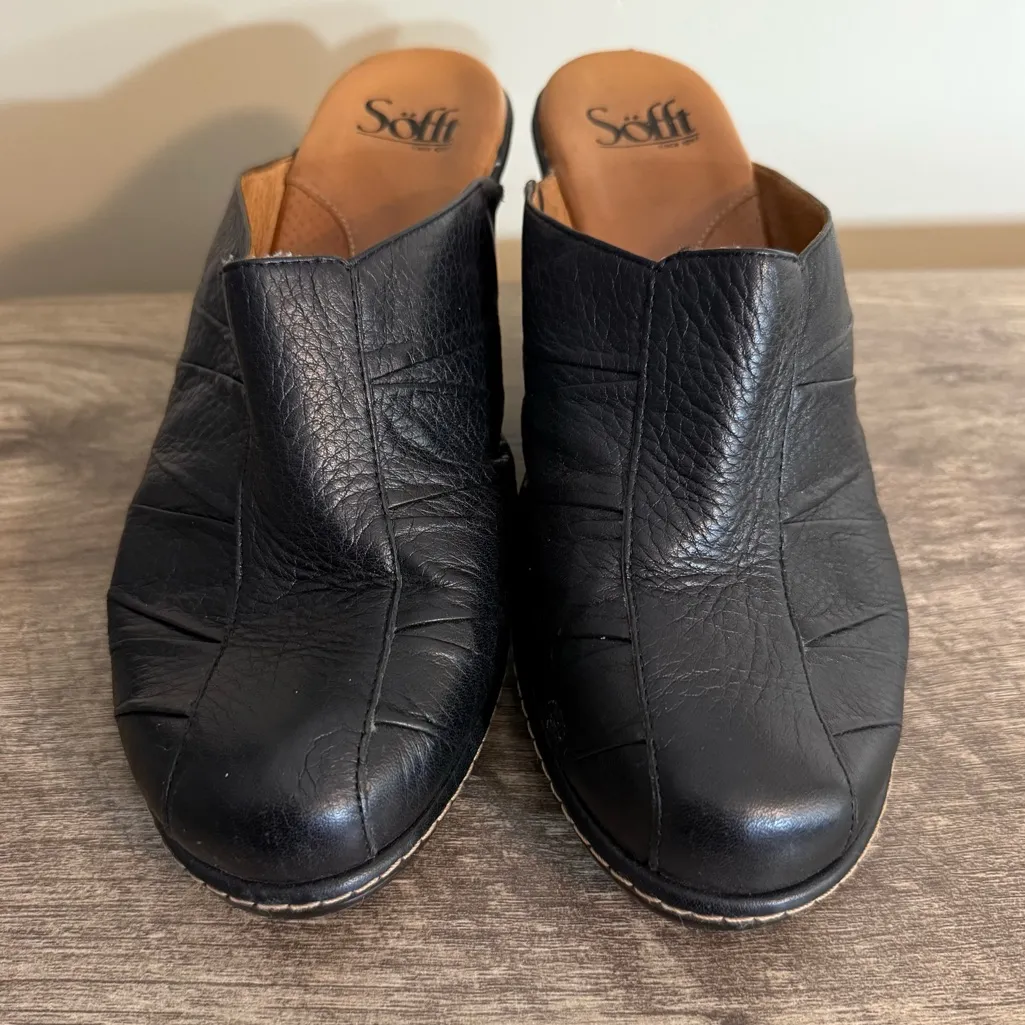 Sofft Black Leather Clog Heels Shoes Women’s Size 9W Slip On Career Office - Image 2